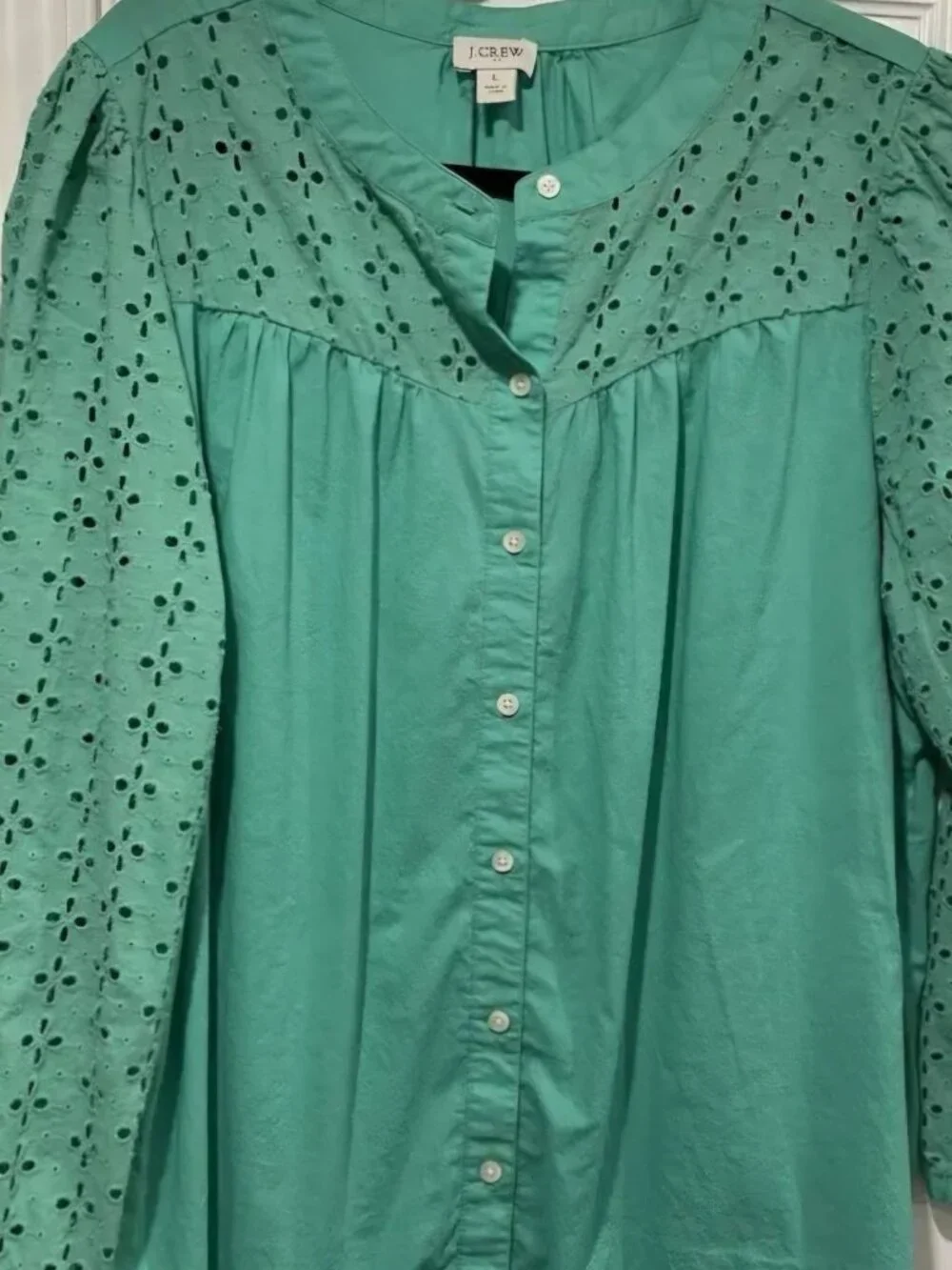 NWT Minty cotton Boho Embroidery eyelet puff sleeve button down blouse XS